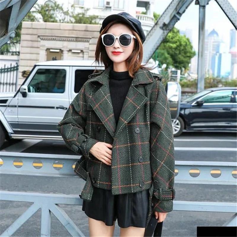 Lâche Nouvelle Green 2018 Carreaux Ljj0203 Manteau Taille Hiver À Rétro Robe Laine Chaud Plus Mode Femmes La Courte red Femme khaki De fb6vYg7yI