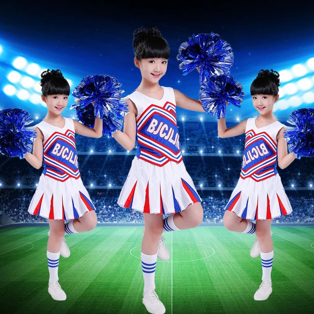 Girls Cheerleader Costume Childrens Child Fancy Dress Kids ADD ON Pom Poms