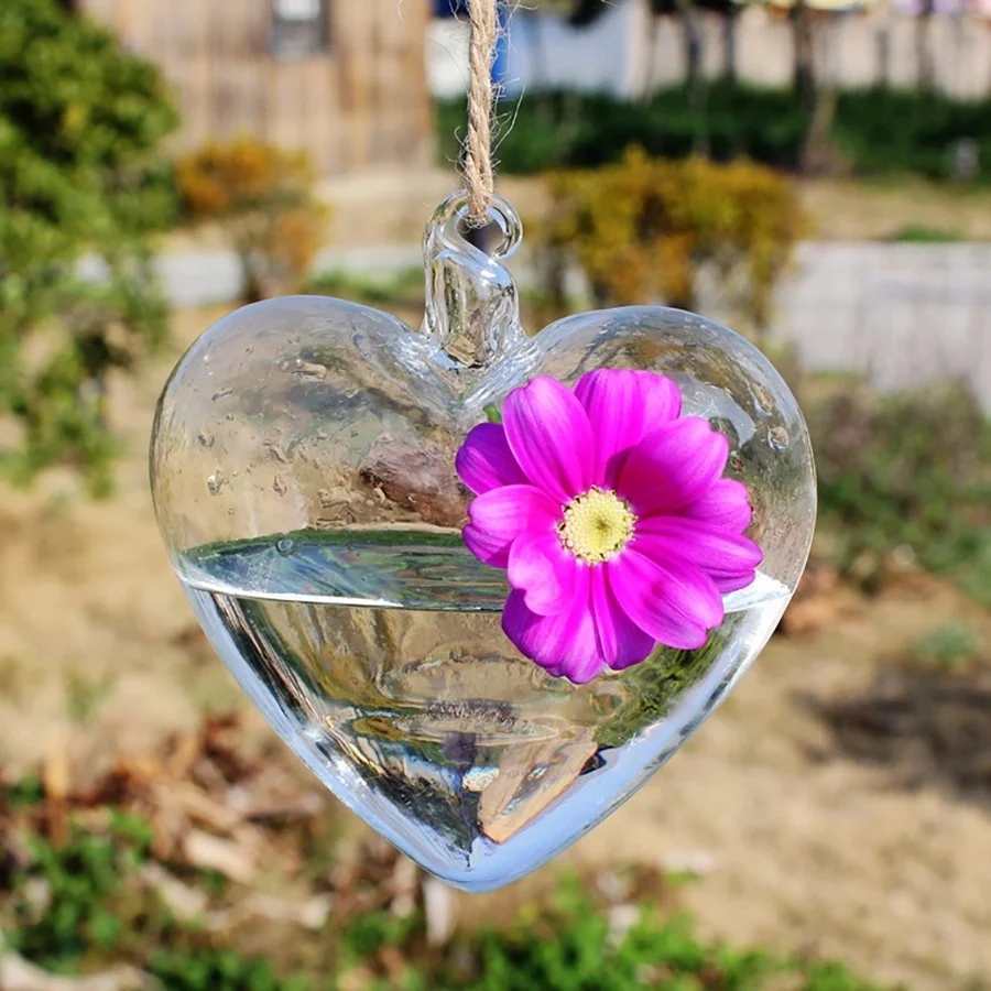 Heart Shaped Glass Hanging Vase Bottle Terrarium Container Plant Flower