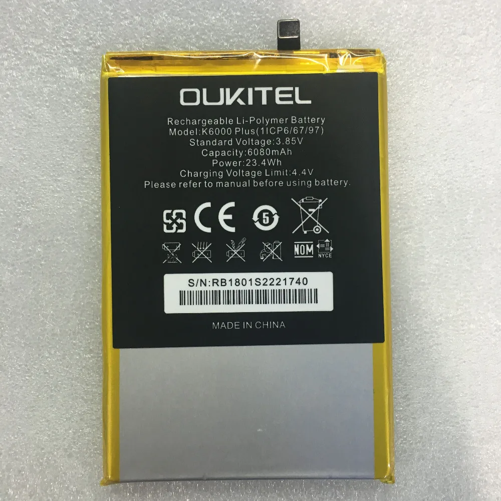 Аккумулятор для мобильного телефона OUKITEL K6000 plus аккумулятор 6080 мАч Оригинальная