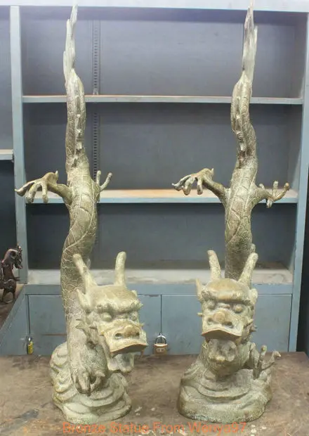 

36" China Pure Bronze Animals Sculpture Wealth Myth Dragon Statue QQ EW