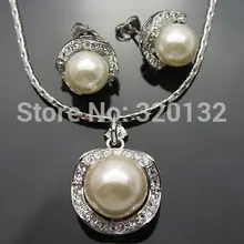 Красивый кристалл белый корпус Pearl& Diamante Серьги Колье AAA серебро крючок