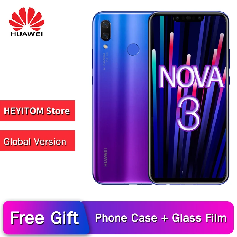 

Original huawei Nova 3 octa-core Android 8.1 dual smart camera 24MP 16MP face recognition mobile OTA 6GB RAM kirin 970 phone