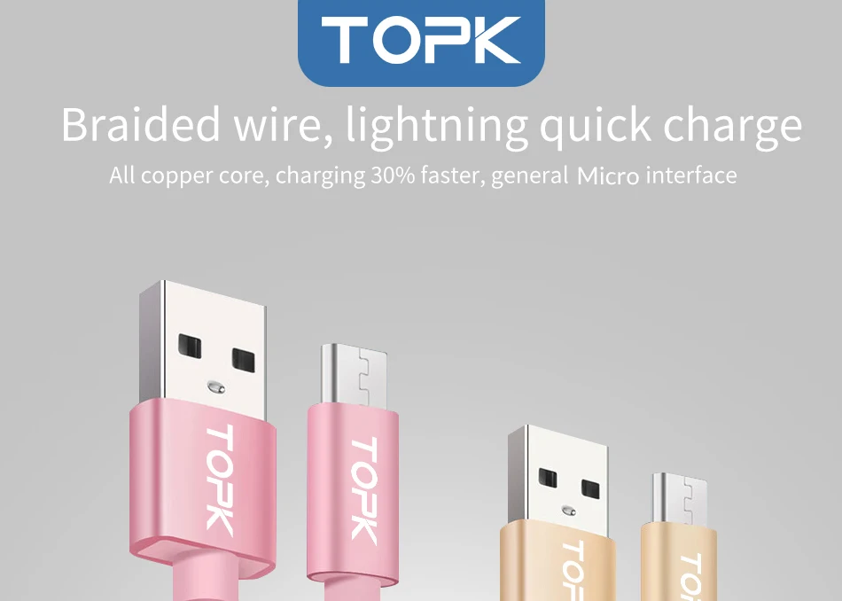 TOPK [3-Pack] Micro USB кабель в нейлоновой оплетке для синхронизации данных и зарядки USB кабель для samsung Xiaomi huawei Microusb Android устройства