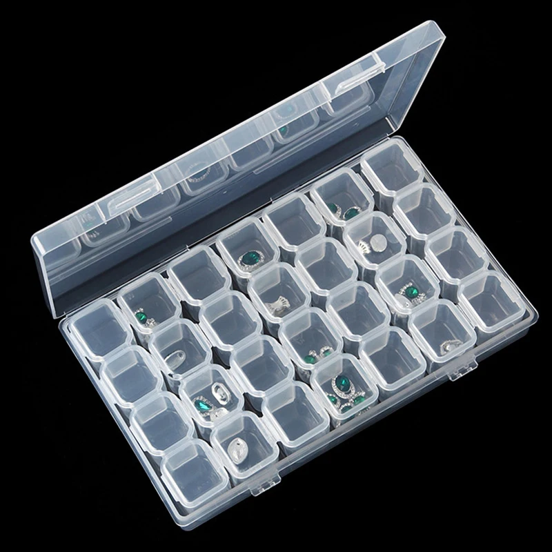 Clear Plastic Jewelry Box 28 Slots Nail Art Tools Storage Box Case