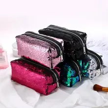 Cosmetic Bag Girls Boys Pencil Bags Unisex Fashion High Quality Double Color Makeup Pouch Women Men's Sequins Pencil Bags