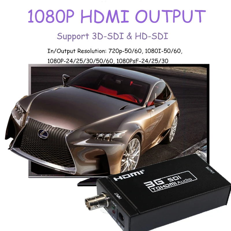  SDI a HDMI Audio Video Converter Box HD 3G SDI BNC all'adattatore di HDMI con adattatore di Aliment