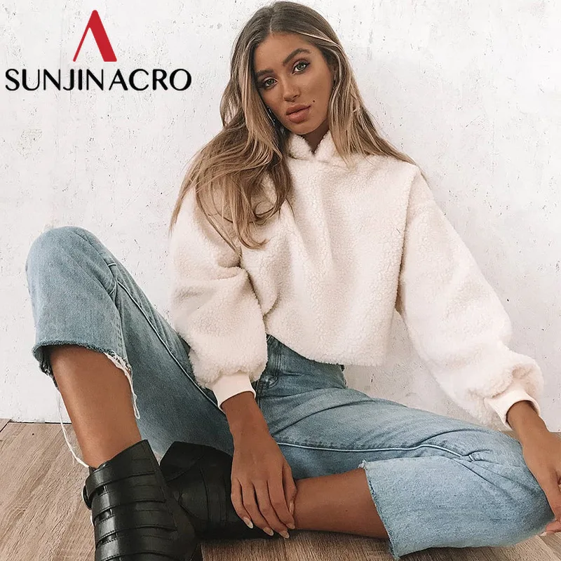 SUNJINACRO/мягкие толстовки с капюшоном из искусственного меха зимние женские теплые