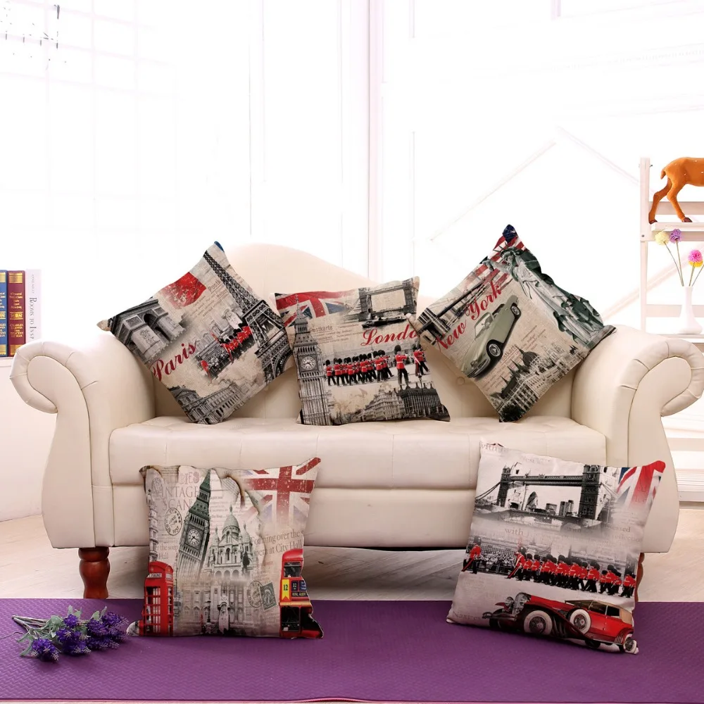 

Vintage Style London Building Printed Decorative Throw Pillow Case Cover Soilder Cushion Cover For Sofa home Decoration
