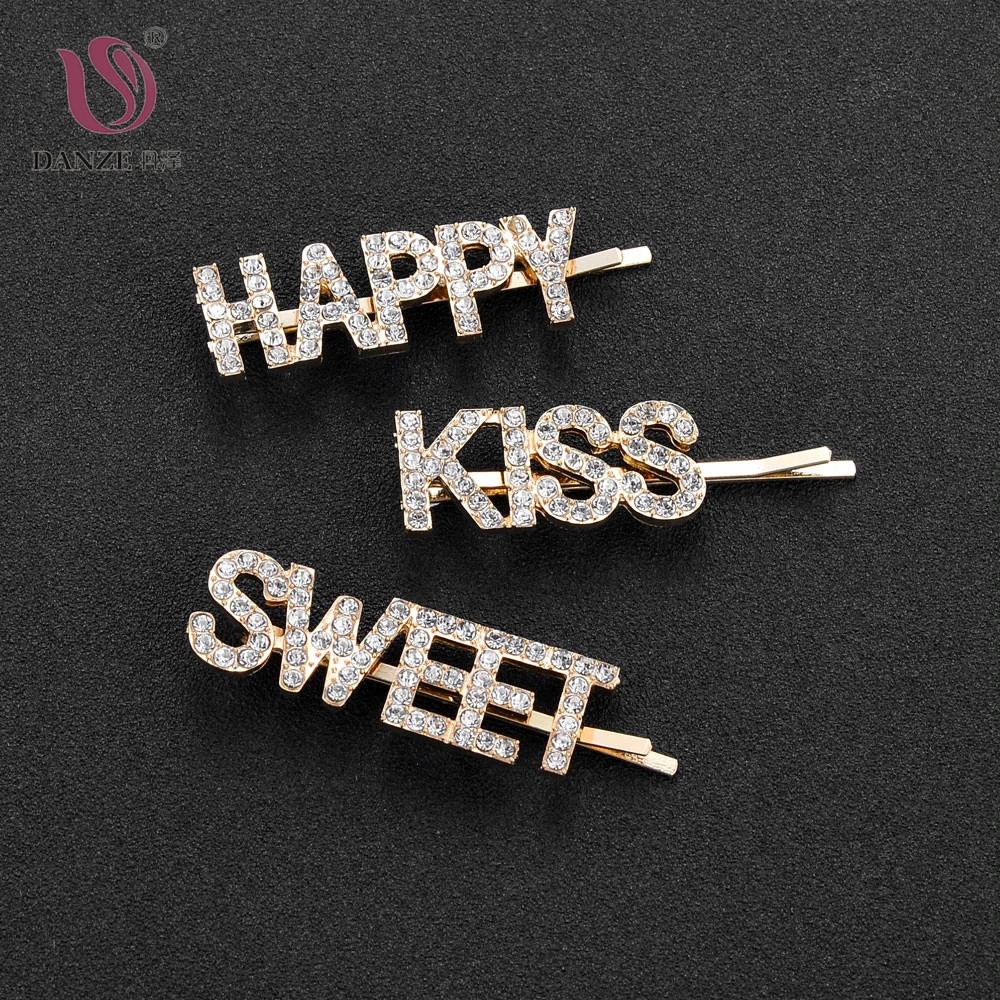 

DANZE 1PCS/Set Fashion New HAPPY GIRLS Crystals Letters Hair Clips For Women Girls Charm Crystals Hair Pins Jewelry Accessories