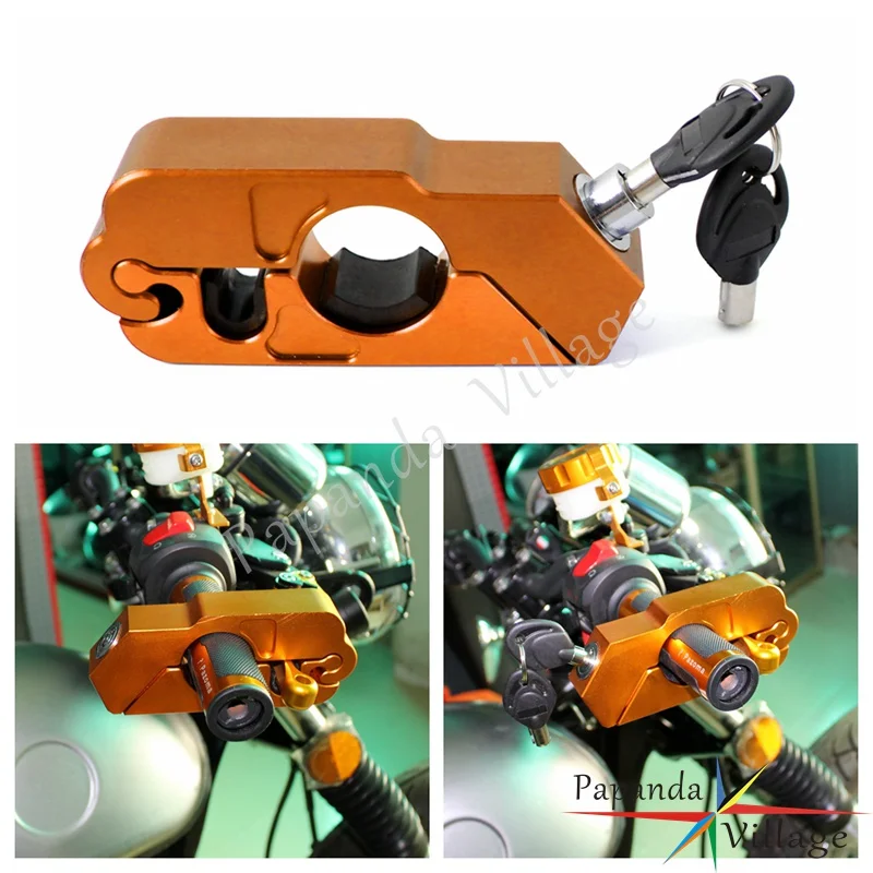 Papanda Motorcycle Gold Brake Hand Grip Locks Dirt Bike ATV Theft