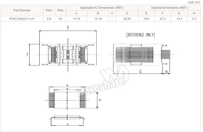 674C1542211-A11 ИС Wells Тесты разъем 0,8 мм Шаг TSOP54 посылка