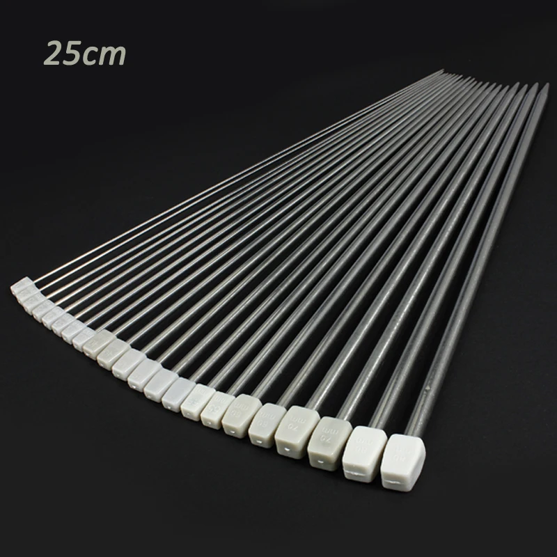 

22pcs/11Pair Stainless Steel Single Pointed Knitting Needles Set 25cm Length 2mm-8mm