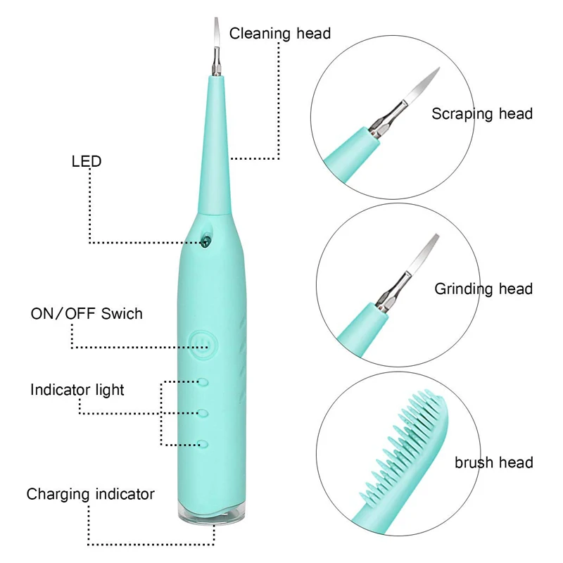 Водонепроницаемый Электрический вибрирующий стоматологический набор для удаления зубного калькулятора Многофункциональный для чистки полости рта зуб пятновыводитель с светодиодный USB