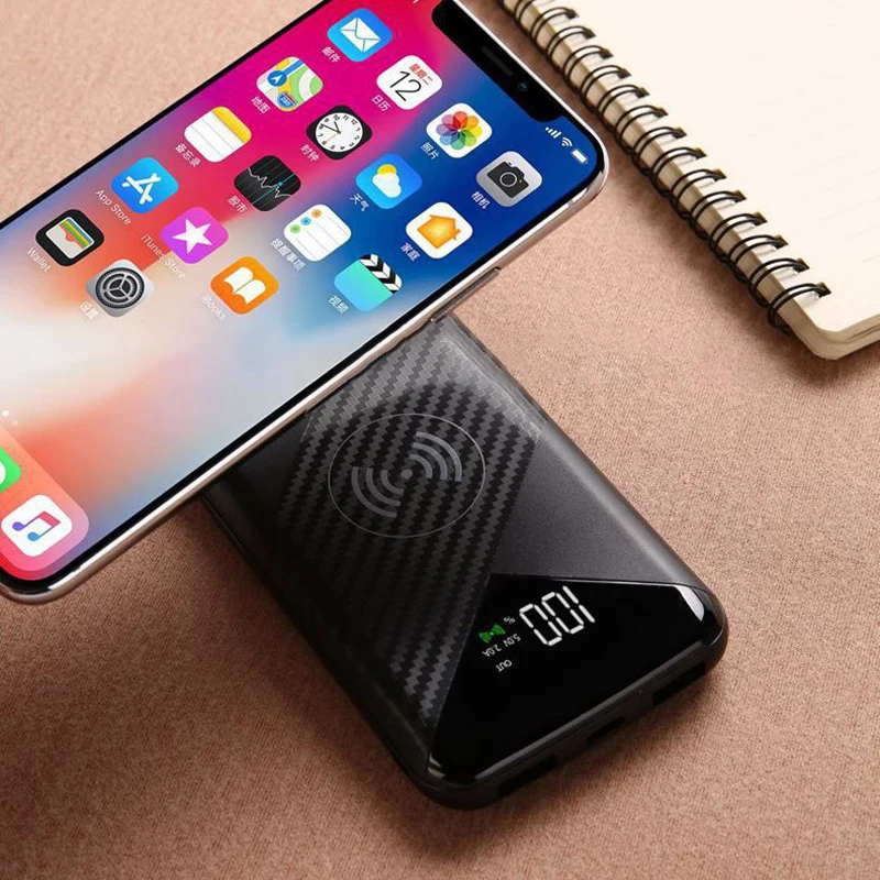 Внешний аккумулятор 20000 мАч QI Беспроводное зарядное устройство Двойной USB