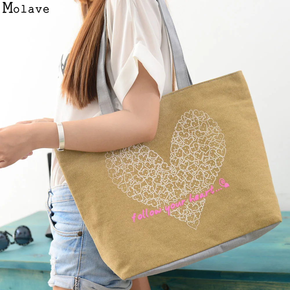 Designer Love Printed Zipper Canvas Tote Female Single Shopping Bags