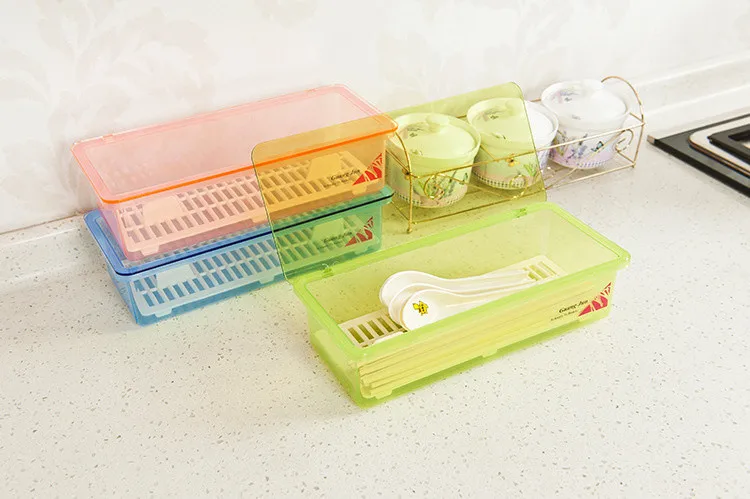 Пыленепроницаемые палочки вилка ложка коробка для хранения с дренажной пластиковой посуды ящики с крышкой