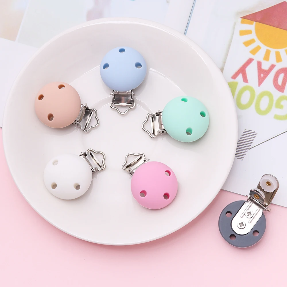 

1PC New Baby Teether & wooden teething Accessories Round Shaped Pacifier Clip Silicone Bead Clip Nipple Clasps Toy DIY Bead Tool