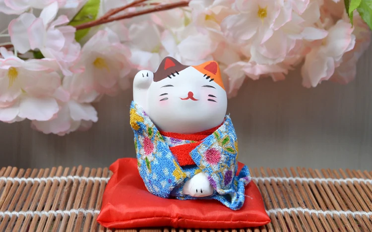 3 шт. фигурки счастливого кота японское кимоно Maneki Neko гипсовые украшения животные котенок миниатюры украшение дома бизнес подарок