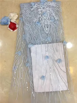

Nigerian French Sequins Lace Fabrics 2019 African Tulle Lace Fabric High Quality African Lace Wedding Fabric For Dress blue(FJ-4