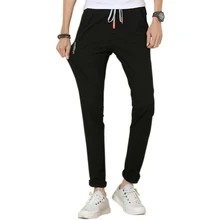 Повседневные мужские тонкие брюки, однотонные физиологичные брюки, тонкие дышащие хлопковые прямые брюки для бега, мужские спортивные штаны, черные эластичные брюки на талии