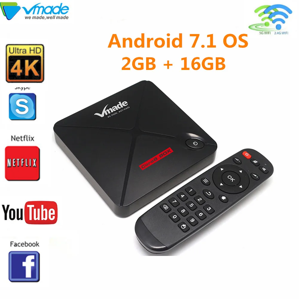 

Vmade V9Pro Android 7.1 Amlogic S912 4K Smart TV box Quad Core 2gb + 16gb suporte 2.4g WIFI Google Netflix Facebook set-Top box