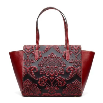 

Famous brand design Women Bag Retro Chinese style business Women Handbag Embossed Shoulder Bag Female Big Flower Floral Handbag