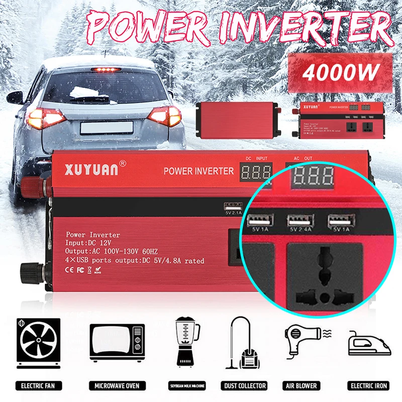 VicTsing мощность Инвертор DC 24 В к AC 220 В 4000 Вт Инвертор 4 порты usb 2 розетки мощность Инвертор зарядное устройство 12 В до 220 В автомобиля