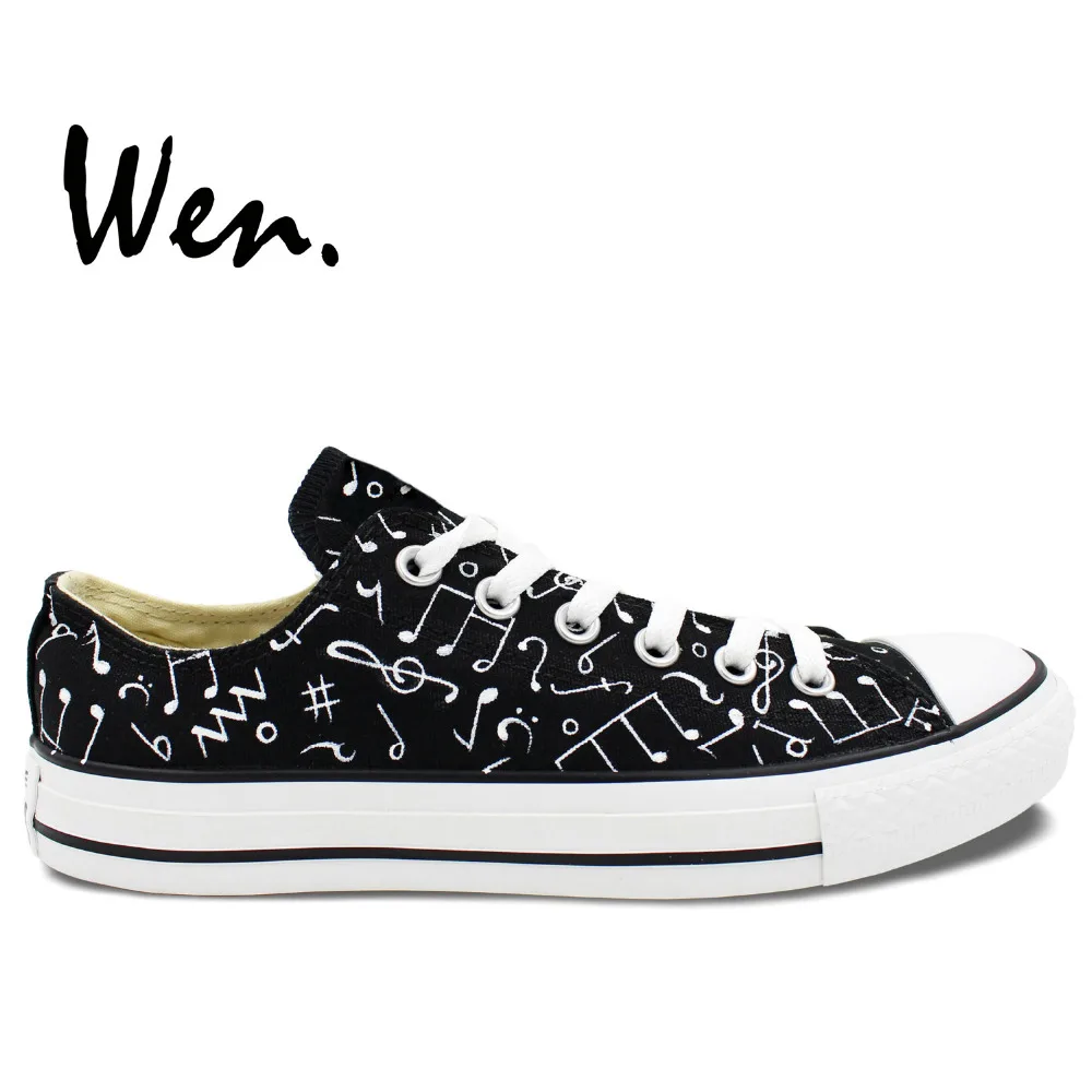 Wen Original Black Hand Painted Shoes Design Custom Music Notes Low Top