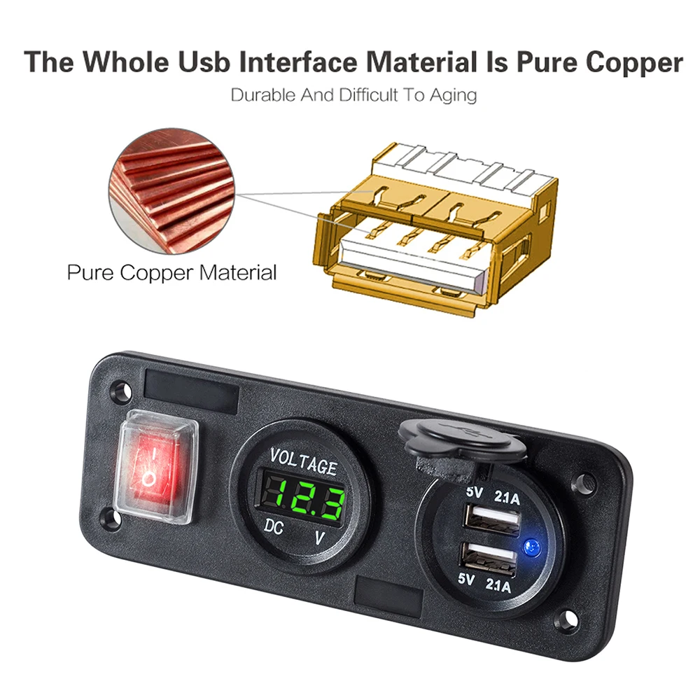 12 В двойной USB адаптер зарядное устройство автомобильного прикуривателя гнездо+ Цифровой вольтметр с выключателем No/Off для автомобиля Лодка Грузовик тайный запас