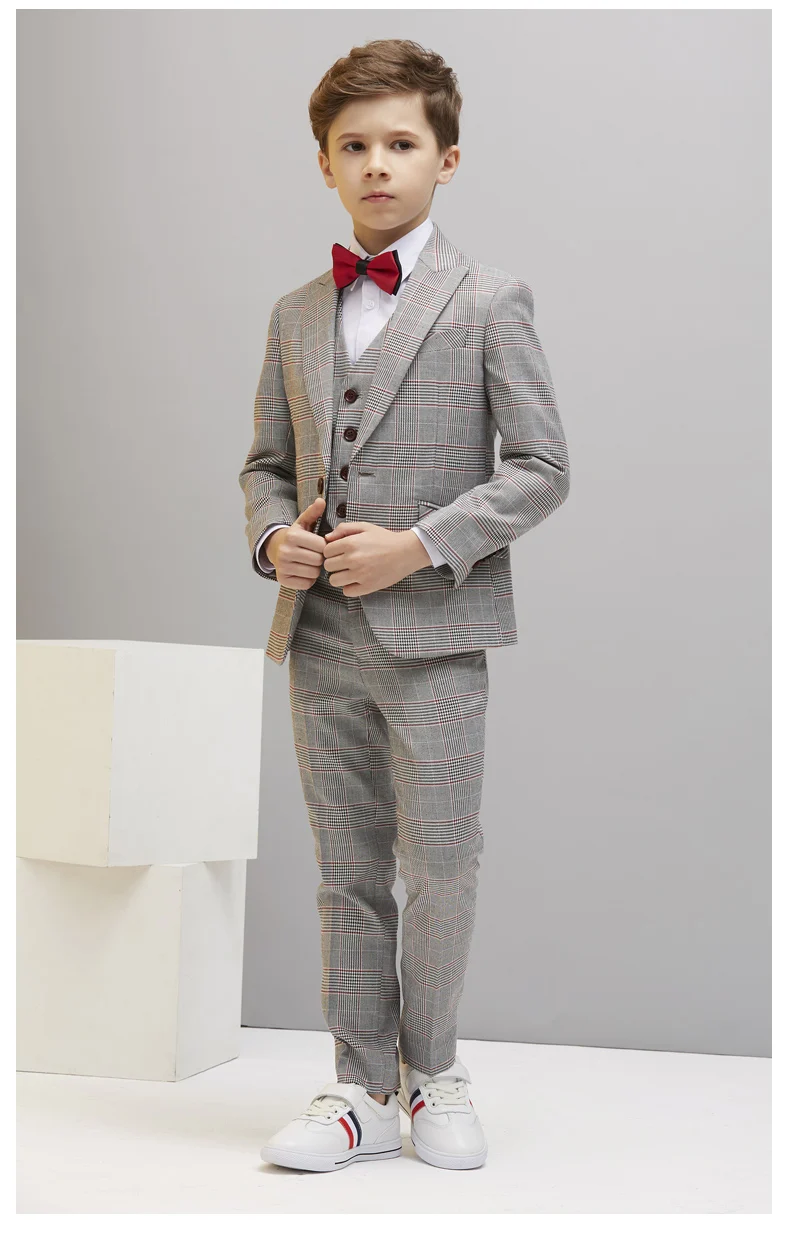 Ternos para o Menino Terno do Casamento Inglaterra Meninos Xadrez Blazer Pcs Vestido Formal Smoking Kid Página Menino Outfits 3 10 Casamento Meninos Terno Do Casamento Smoking Kid Página Menino outfits