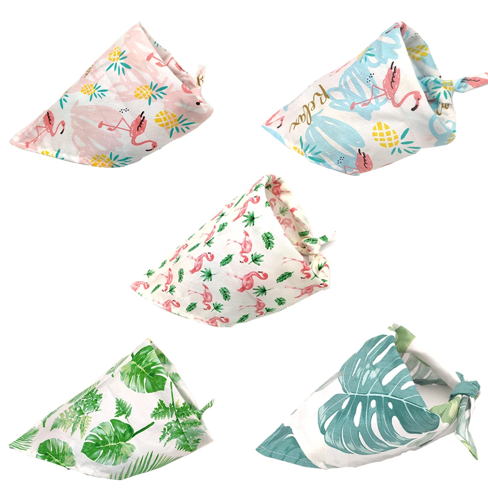 

New Design Dog Cat Bandana Tropical Rainforest Style Cute Flamingo Pattern Puppy Dog Scarf Adjustable Personalized Dog Bandanas