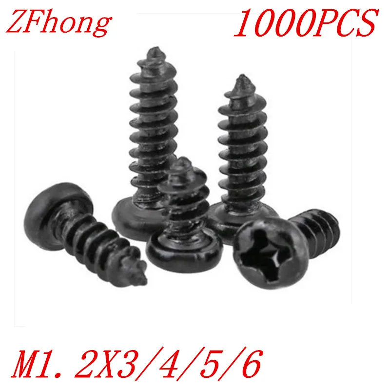 500PCS M2*3/4/5/6/8/10/12 2mm black micro electronic screw cross recessed phillips round pan head self tapping screw