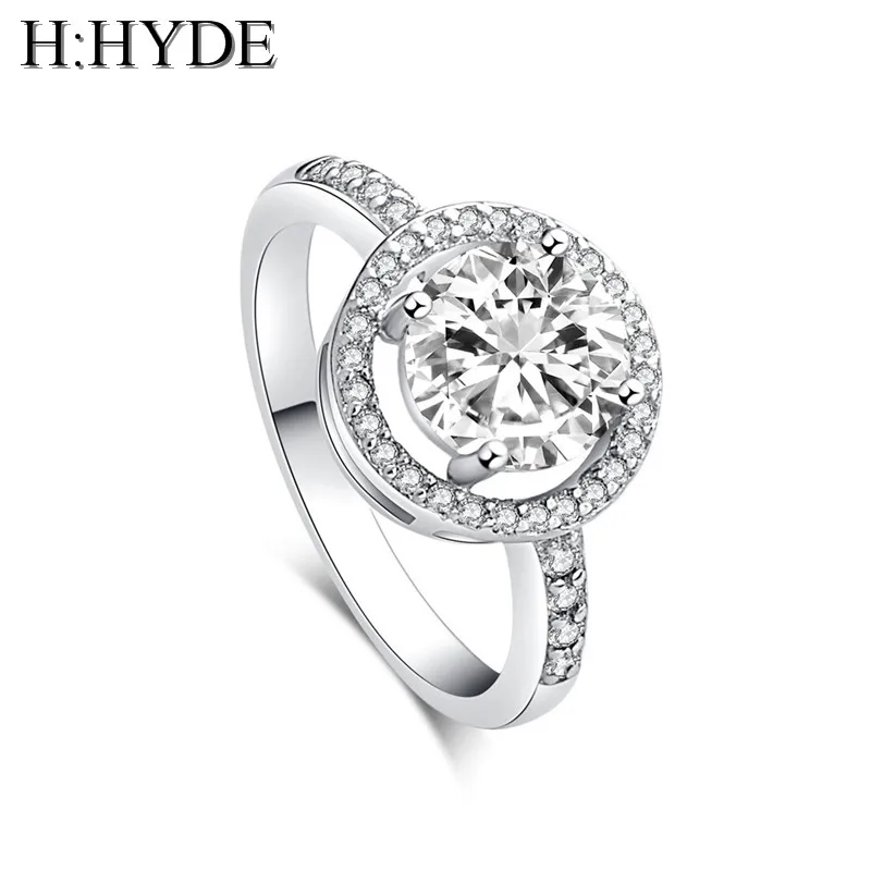 H: HYDE, классический простой дизайн, 4 зубца, сверкающее, 1.5ct, фианит, навсегда, обручальное кольцо для женщин, bague bijoux, размер 5, 6, 7, 8, 9, 10