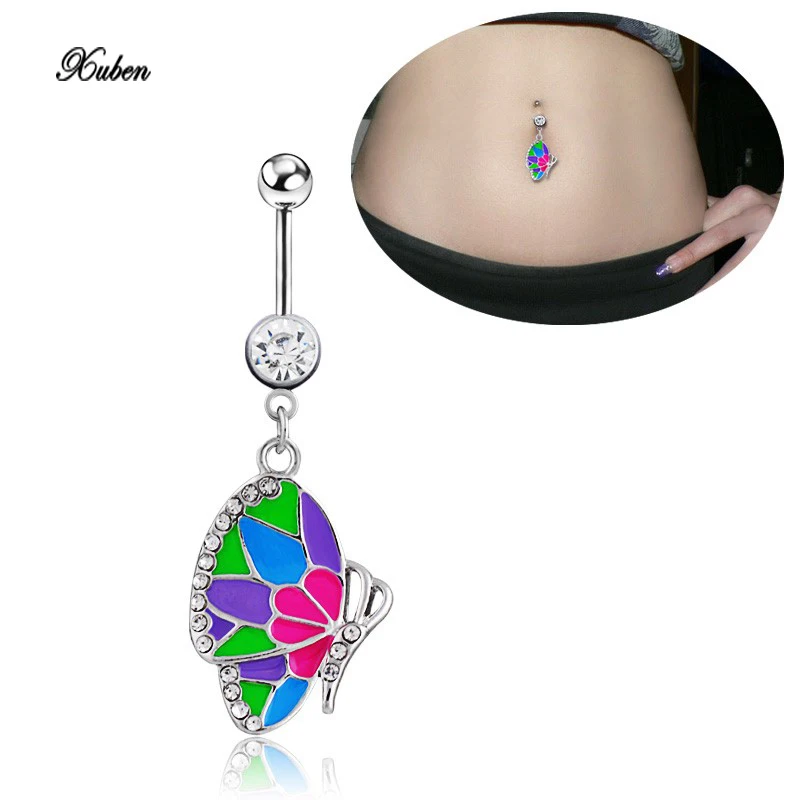 

316L surgical steel navel chain Rhinestone Butterfly animal Ball Button Barbell Bar Belly Navel Ring Body Piercing