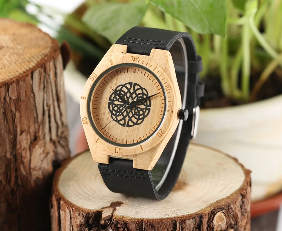 Men's Bamboo Wood Watch Casual Black Flower Spheres Design Dial Wooden Quartz Wristwatch Genuine Leather Sports Clock Gifts 2018 Women Dress Watches (13)