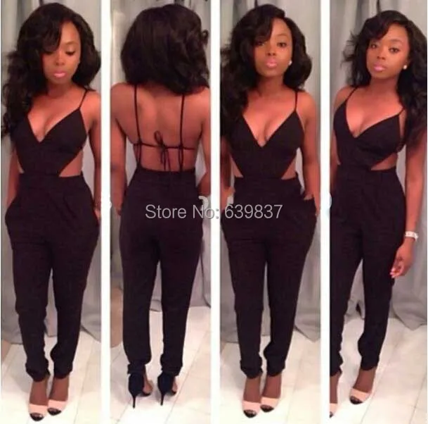 summer Womens Sexy Black Spaghetti Strap bodycon jumpsuits rompers casual backless Club long Bodysuits Bandage Siamese trousers |