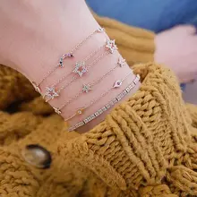 Серебро 925 пробы Золото Серебро Цвет микро проложить Блестящий cz молния сглаза шарм тонкая цепь девушки Луна браслеты со звездами