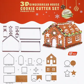 

X-mas 3D Gingerbread House Stainless Steel Christmas Scenario Cookie Cutters Set Biscuit Mold Fondant Cutter Tool 10Pcs/set