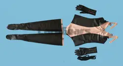 Лидер продаж пикантные женские черные с белым латекс боди комплект одежды включает костюмы перчатки и чулки