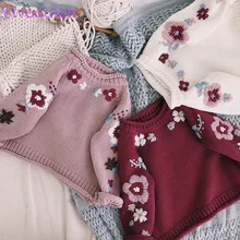 Baby Girl sweater Hand-made Knitted Sweater Knitted embroidery flower Sweater Children's Sweater Coat Thick Clothes