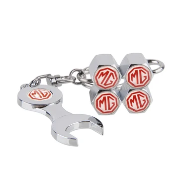 

Auto Car Wheel Tire Valve Stems Caps With Mini Wrench Keychain For MORRIS GARAGE MG Logo For MG 3 5 6 7 TF ZR Morris 3 SUV