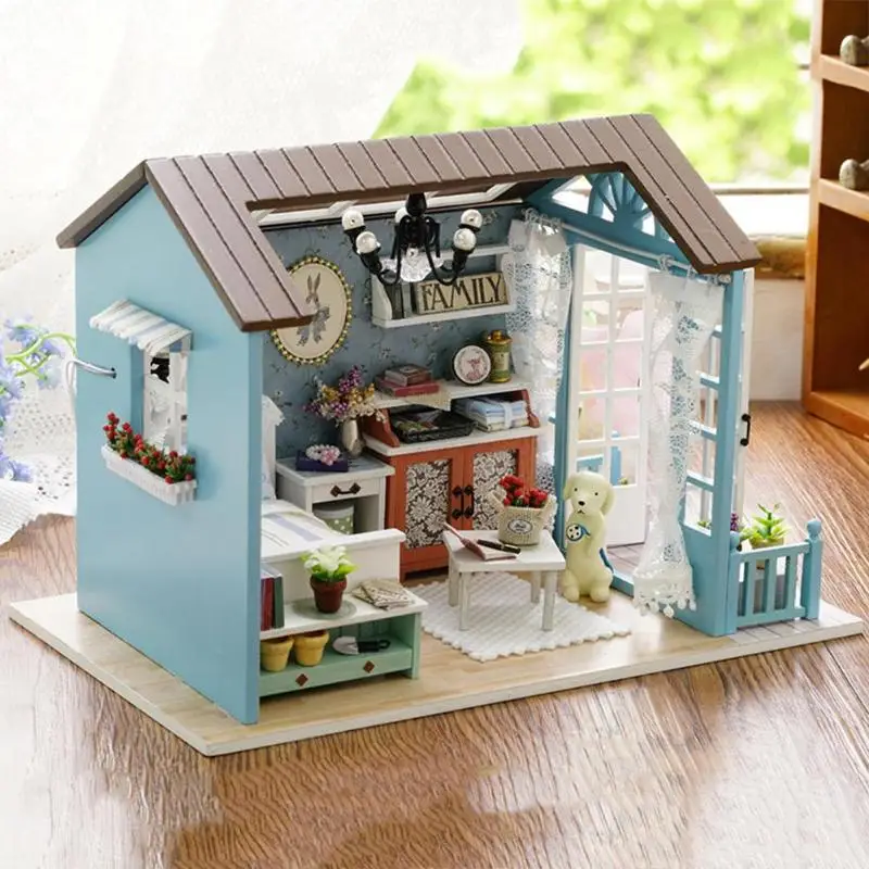 DIY мини кукольный домик в американском стиле, деревянные игрушки для детей, классический дом с светодиодный светильник, детский Кукольный дом ручной работы, комплект мебели