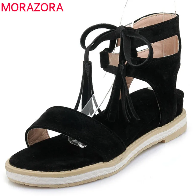 MORAZORA/2020 г.; большие размеры 33-43; женские сандалии-гладиаторы однотонная Летняя обувь повседневная женская обувь с перекрестной шнуровкой