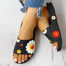 Summer Slippers Women Cute flower Flat Flip Flops Ladies Soft Slides Shoes Female Print Floral Bling Beach Casual Sandals