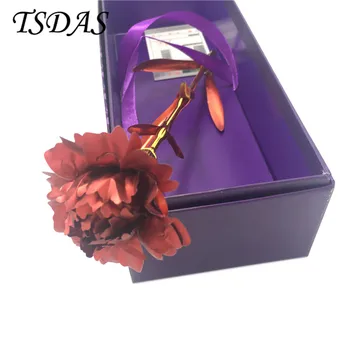 

RED Artificial Carnations 24K Gold Foil Plated Flower Mother's Day Gift With Box 1PC Golden Flower Free Shipping