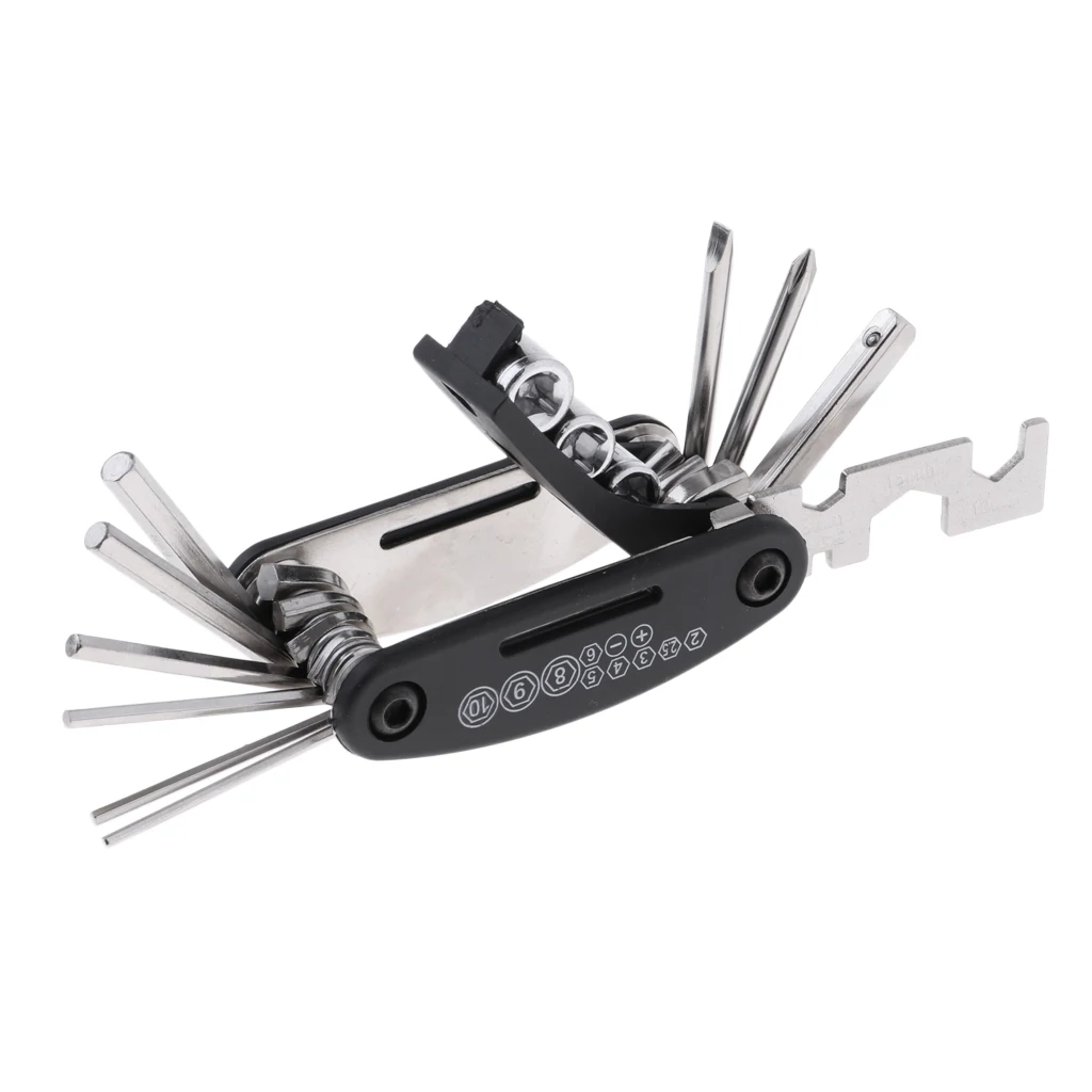 Bike Cycling 16 in 1 Multi Hex Spoke Wrench Screwdriver Bicycle Tire Repair Tools Kit Set Tyre Air Pump Inflator with Gauge