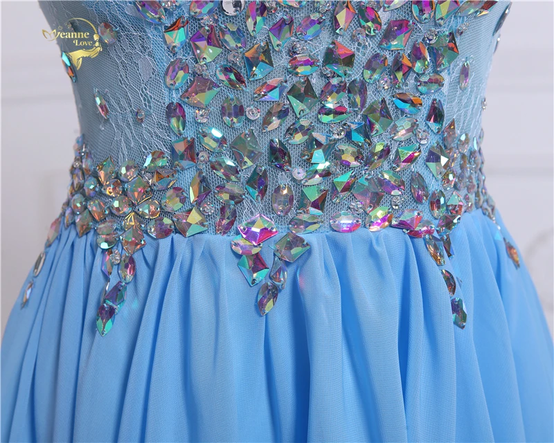 Transparent Zipper Side Beading Crystal Chiffon Knee Length Cocktail Dress
