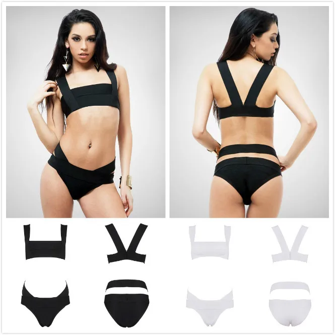 free shipping knitting woman bandage black swimwea...