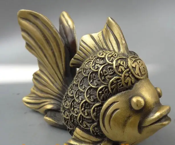 19 CM Chinese Bronze Copper Goldfish Fish Pet fish Animal statuette sculpture 